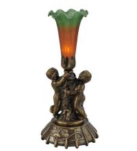 Meyda Green 11428 - 12&#34; High Amber/Green Pond Lily Twin Cherub Mini Lamp