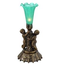 Meyda Green 12002 - 12&#34; High Green Pond Lily Twin Cherub Mini Lamp