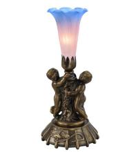 Meyda Green 12454 - 12&#34; High Pink/Blue Pond Lily Twin Cherub Mini Lamp