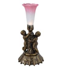 Meyda Green 12608 - 12" High Pink/White Pond Lily Twin Cherub Mini Lamp