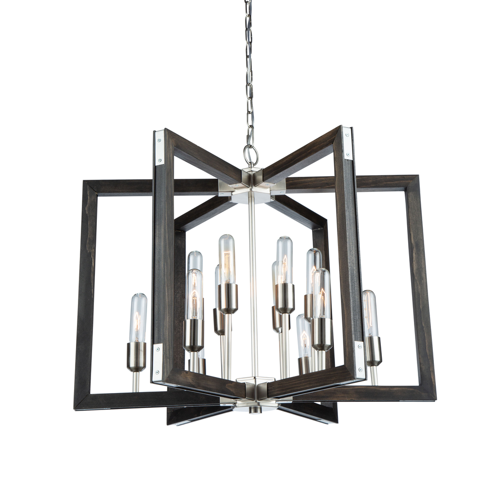 Gatehouse 12 Light Chandelier (Dark Pine & Brushed Nickel)