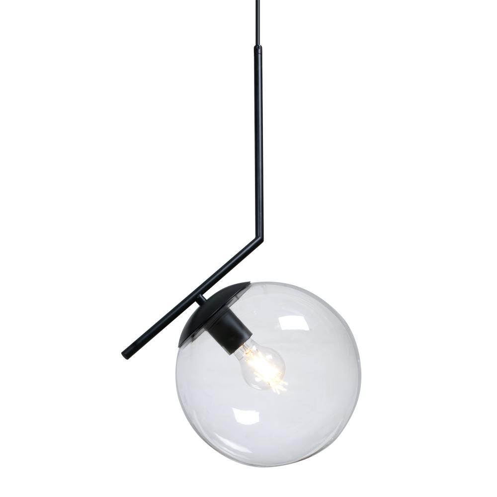 Besa Hugo Pendant, Clear/Inner Bubble, Black Finish, 1x60W MAX E26 Base