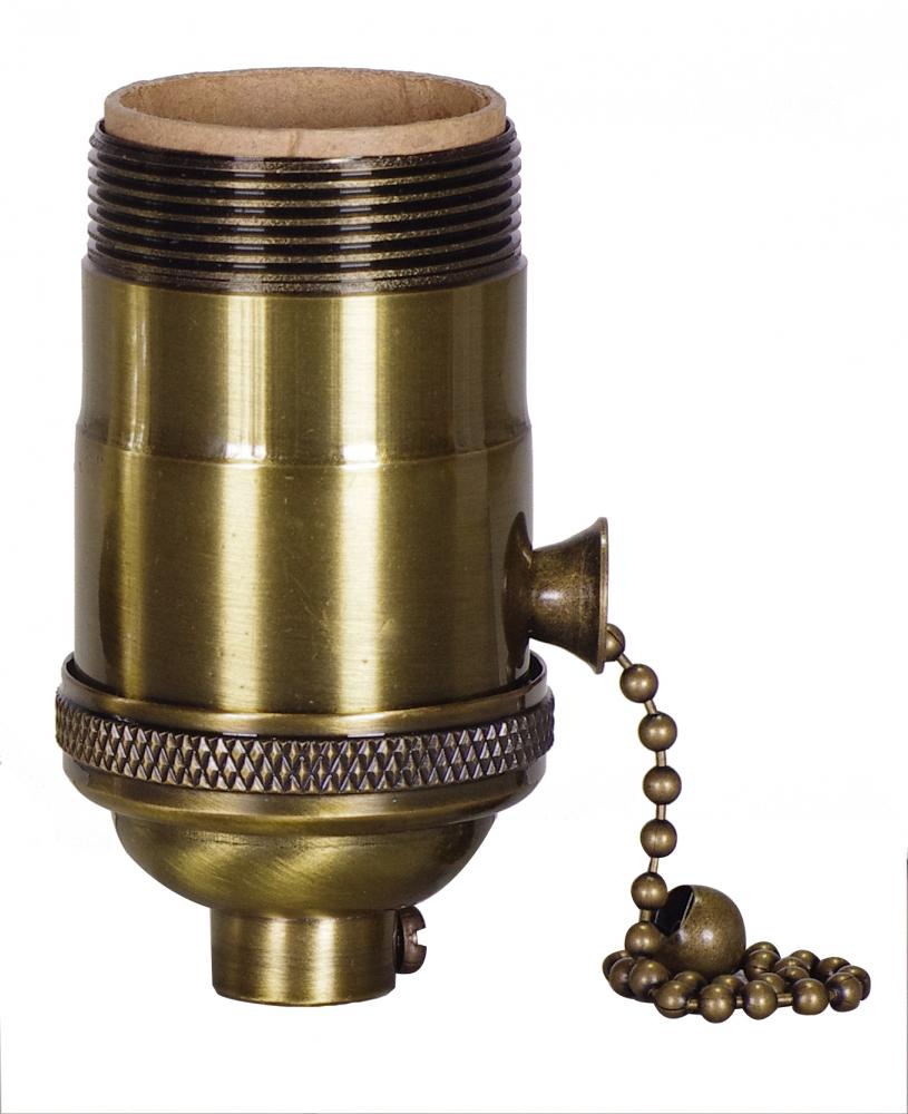 On-Off Pull Chain Socket; 1/8 IPS; 4 Piece Stamped Solid Brass; Antique Brass Finish; 660W; 250V;