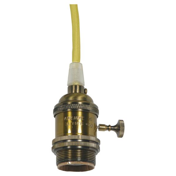 Medium base lampholder; 4pc. Solid brass; prewired; On/Off; Uno ring; 10ft. 18/2 SVT Lemon Cord;