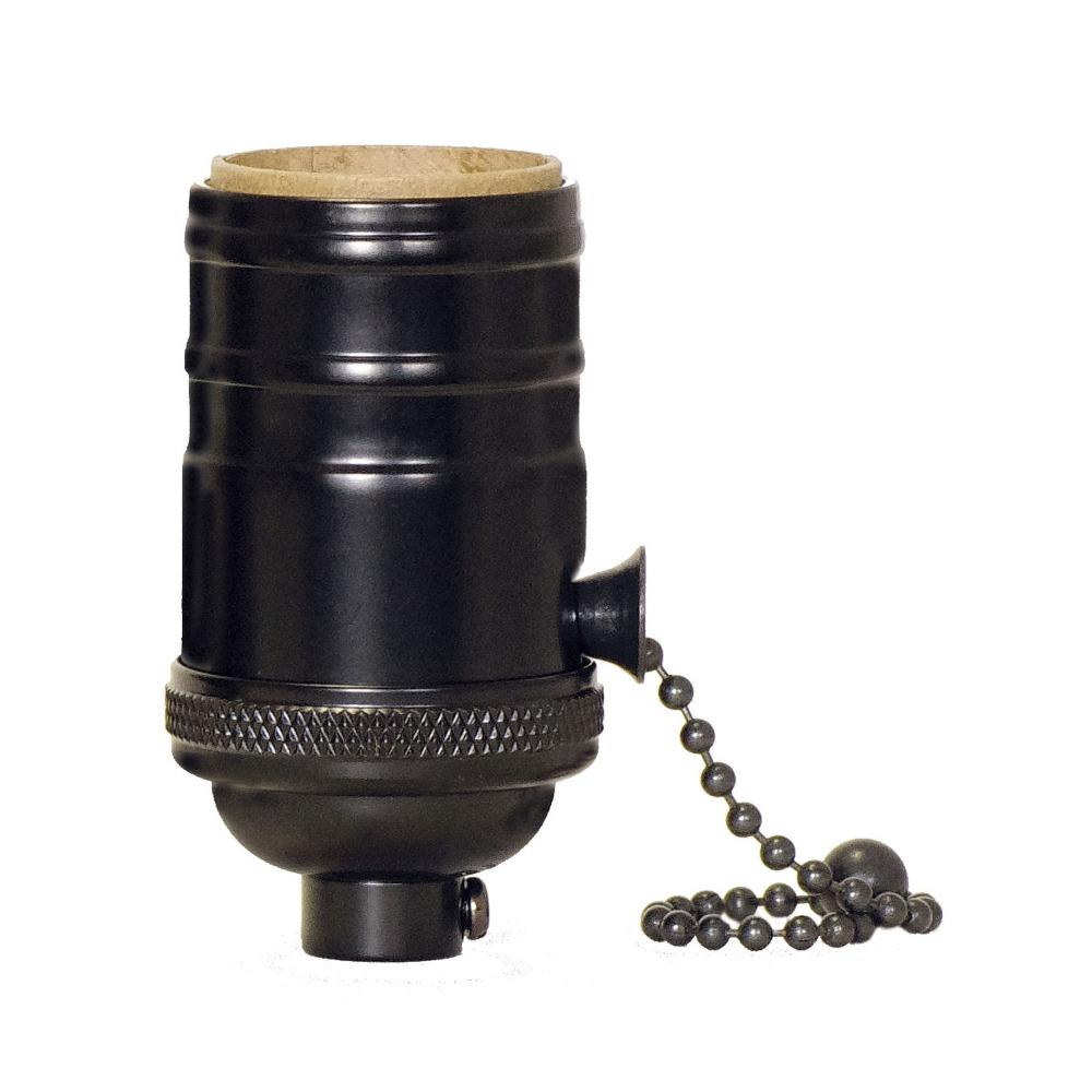 On-Off Pull Chain Socket; 1/8 IPS; 4 Piece Stamped Solid Brass; Black Finish; 660W; 250V