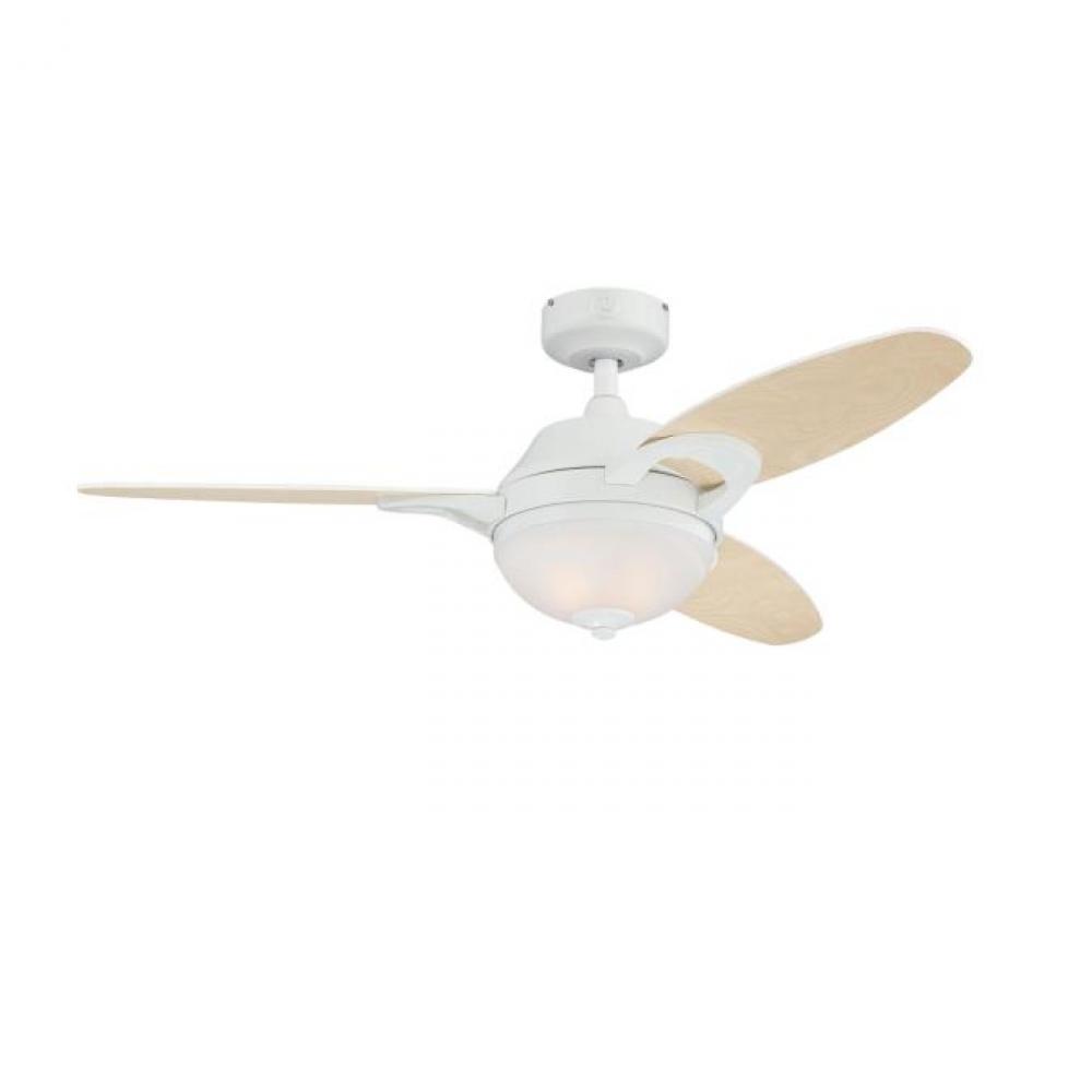 46 in. White Finish Reversible Blades (Light Maple/White) Frosted White Alabaster Glass