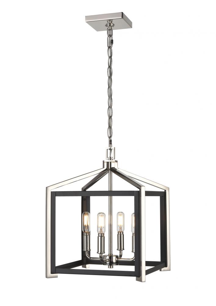 Wiscoy - 4 Light - 12 inch - Black Polished Nickel - Chain Hung - Pendant