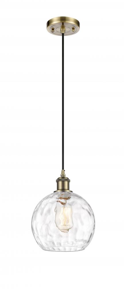 Athens Water Glass - 1 Light - 8 inch - Antique Brass - Cord hung - Mini Pendant