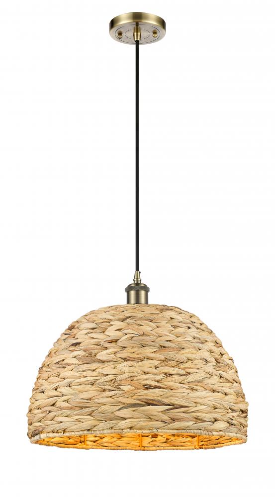 Woven Rattan - 1 Light - 16 inch - Antique Brass - Multi Pendant