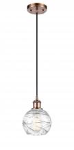 Innovations Lighting 516-1P-AC-G1213-6-LED - Athens Deco Swirl - 1 Light - 6 inch - Antique Copper - Cord hung - Mini Pendant