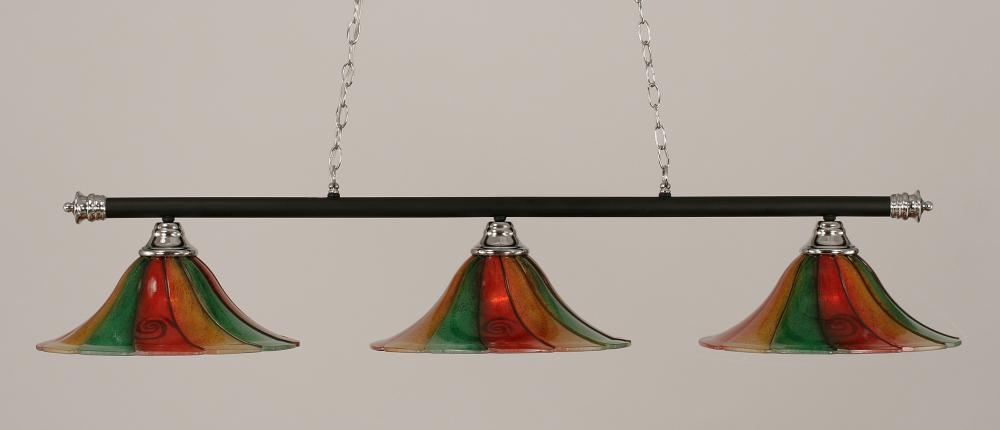 Three Light Mardi Gras Glass Chrome/matte Black Pool Table Light