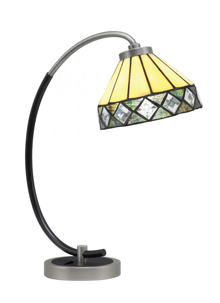 Desk Lamp, Graphite & Matte Black Finish, 7" Diamond Peak Art Glass