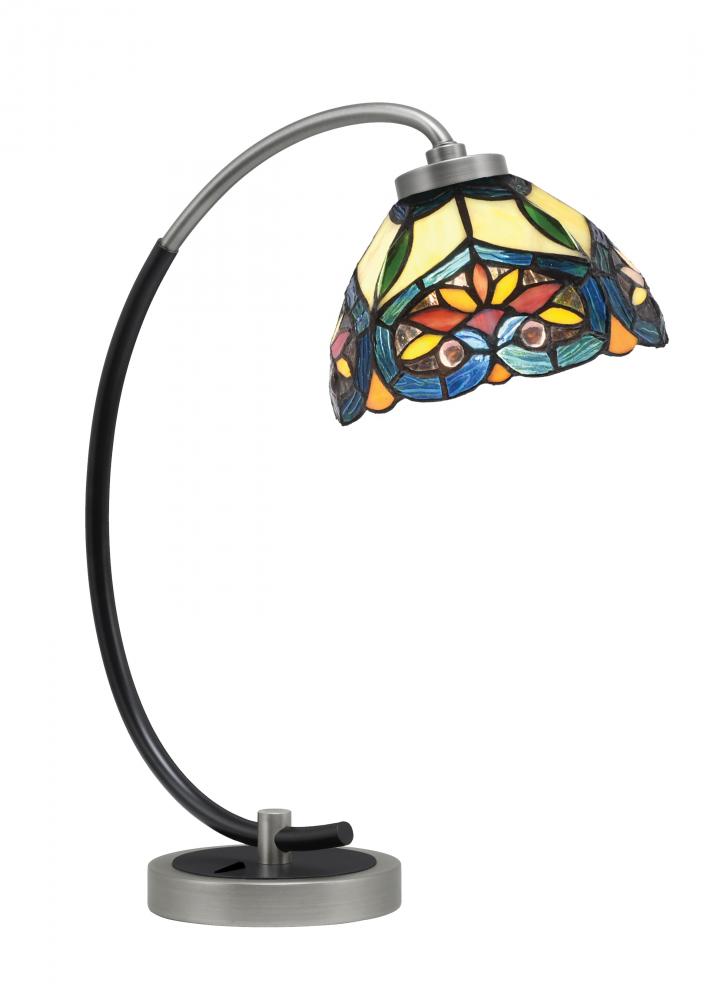 Desk Lamp, Graphite & Matte Black Finish, 7" Pavo Art Glass