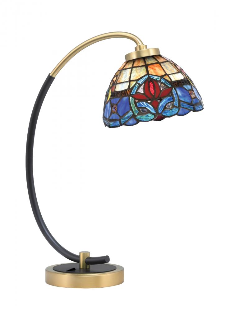 Desk Lamp, Matte Black & New Age Brass Finish, 7" Sierra Art Glass