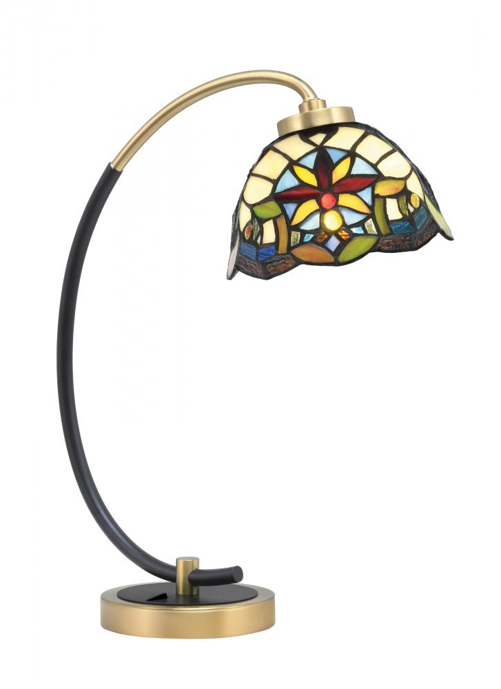 Desk Lamp, Matte Black & New Age Brass Finish, 7" Earth Star Art Glass