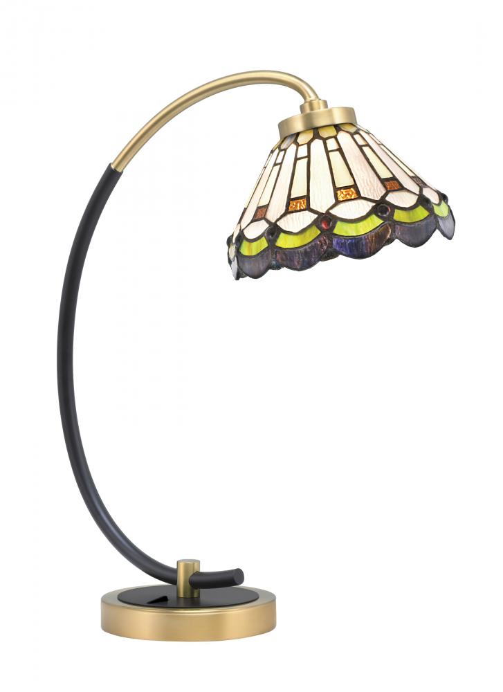 Desk Lamp, Matte Black & New Age Brass Finish, 7" Cyprus Art Glass