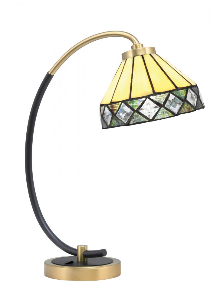 Desk Lamp, Matte Black & New Age Brass Finish, 7" Diamond Peak Art Glass