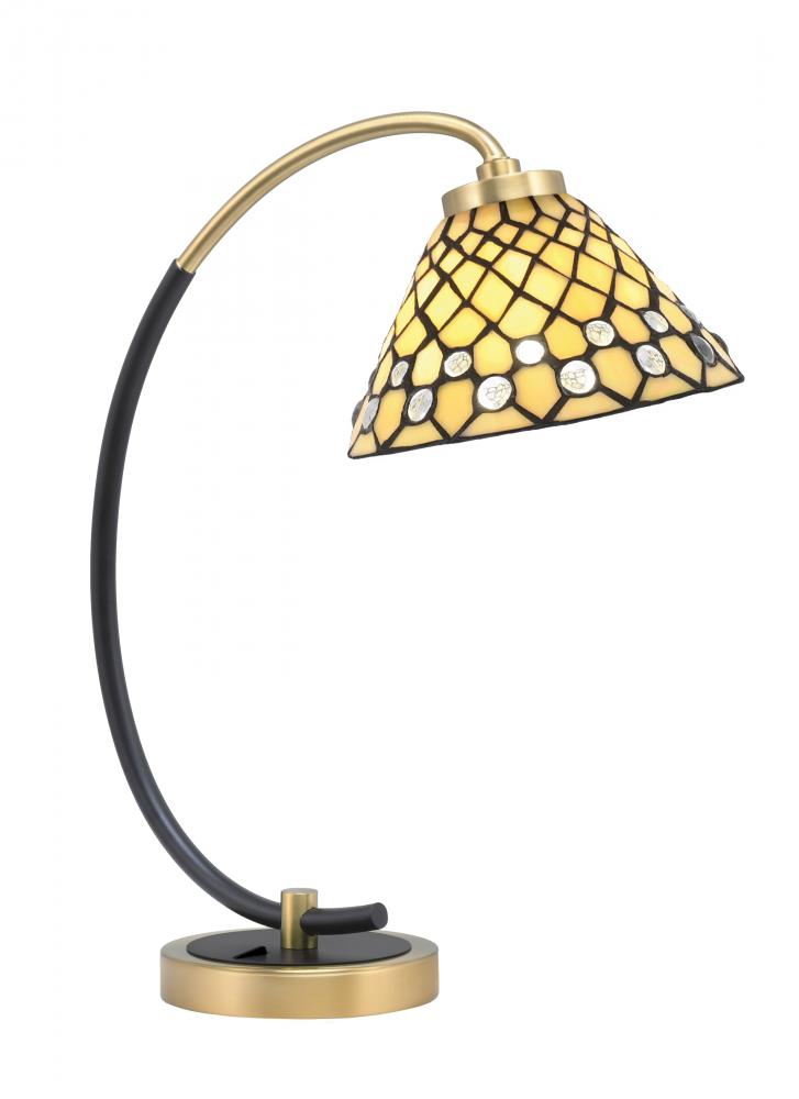 Desk Lamp, Matte Black & New Age Brass Finish, 7" Starlight Art Glass