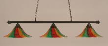 Toltec Company 373-DG-767 - Three Light Dark Granite Mardi Gras Glass Pool Table Light