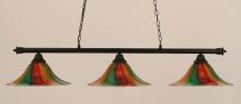 Toltec Company 373-MB-767 - Three Light Mardi Gras Glass Matte Black Pool Table Light