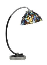 Toltec Company 57-GPMB-9955 - Desk Lamp, Graphite & Matte Black Finish, 7" Blue Mosaic Art Glass