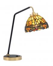 Toltec Company 59-MBNAB-9465 - Desk Lamp, Matte Black & New Age Brass Finish, 7&#34; Amber Dragonfly Art Glass
