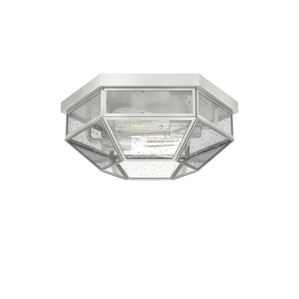 Hunter Indria Brushed Nickel with Seeded Glass 2 Light Flush Mount Ceiling Light Fixture