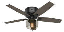 Hunter 53393 - Hunter 52 inch Bennett Matte Black Low Profile Ceiling Fan with LED Light Kit and Handheld Remote