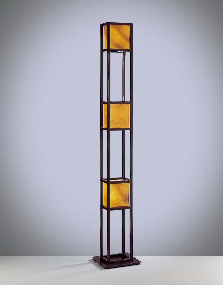 Three Light Dorian Bronze Amber Art Glass Floor Lamp