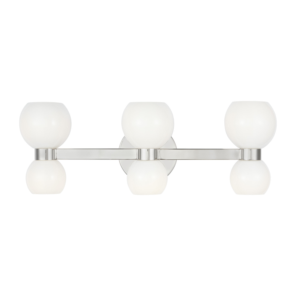 Londyn Mid-century modern indoor dimmable 6-light vanity fixture in a polished nickel finish with mi