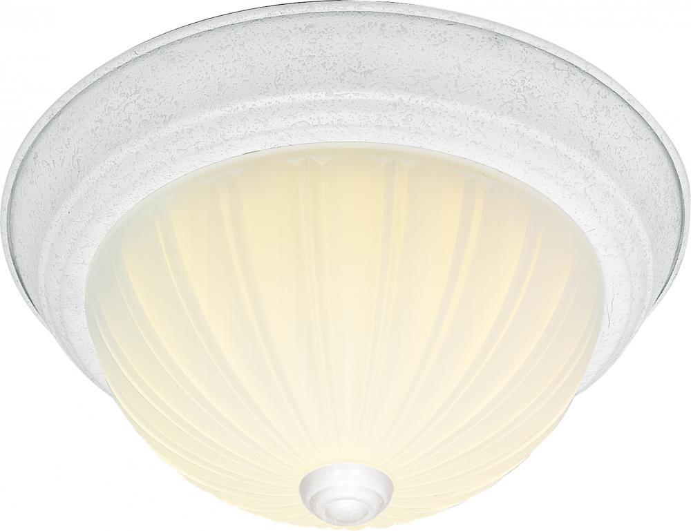 2-Light 13" Dome Flush Mount Ceiling Light in White Finish with Frosted Melon Glass and (2) 13W