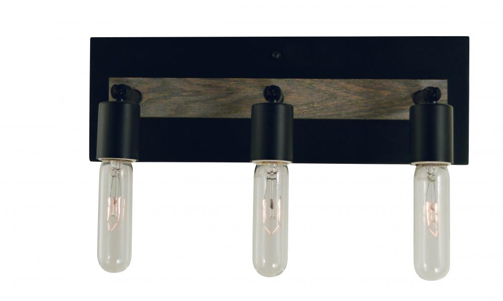 3-Light Matte Black With Grey Oak Accents Loft Sconce