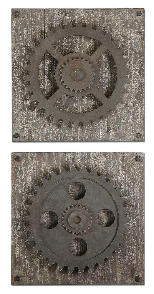 Uttermost Rustic Gears Wall Art, S/2
